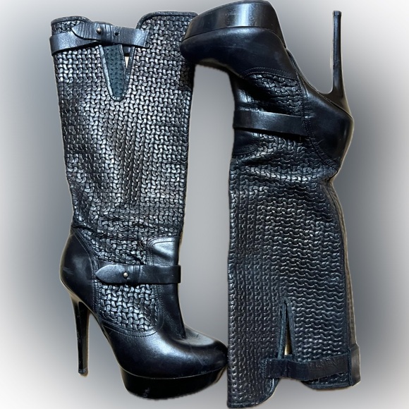 Andrea MX Weaved Leather Platform Heeled Boots - Picture 2 of 4